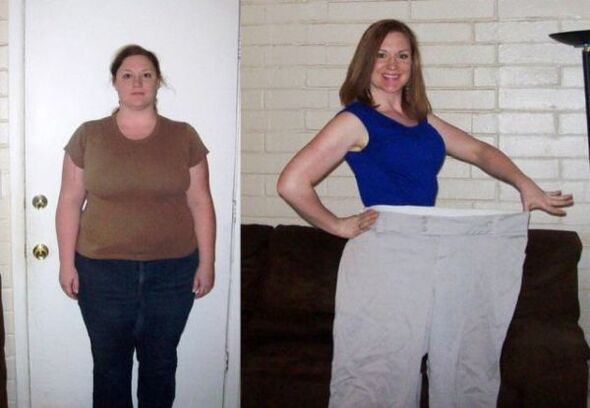 Woman drinking diet before and after